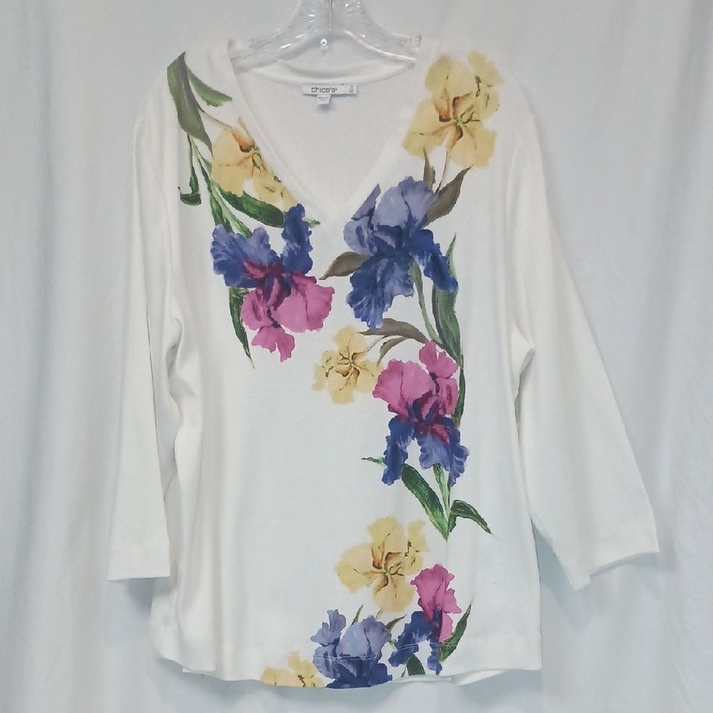 Chicos Women's Size XXL 100% Pima Cotton Blouse Spring Florals